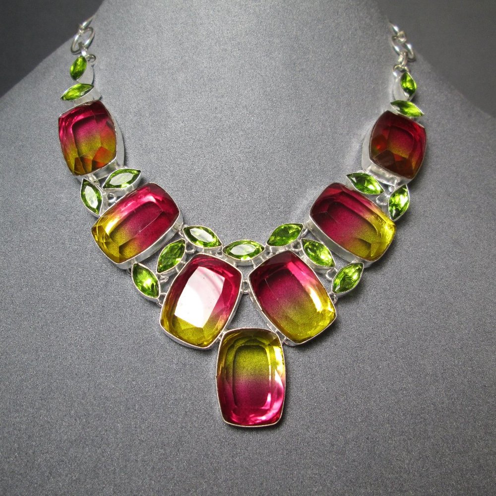 SUNRISE Peridot Tourmaline Necklace 18” Riviere - Picture 13 of 16